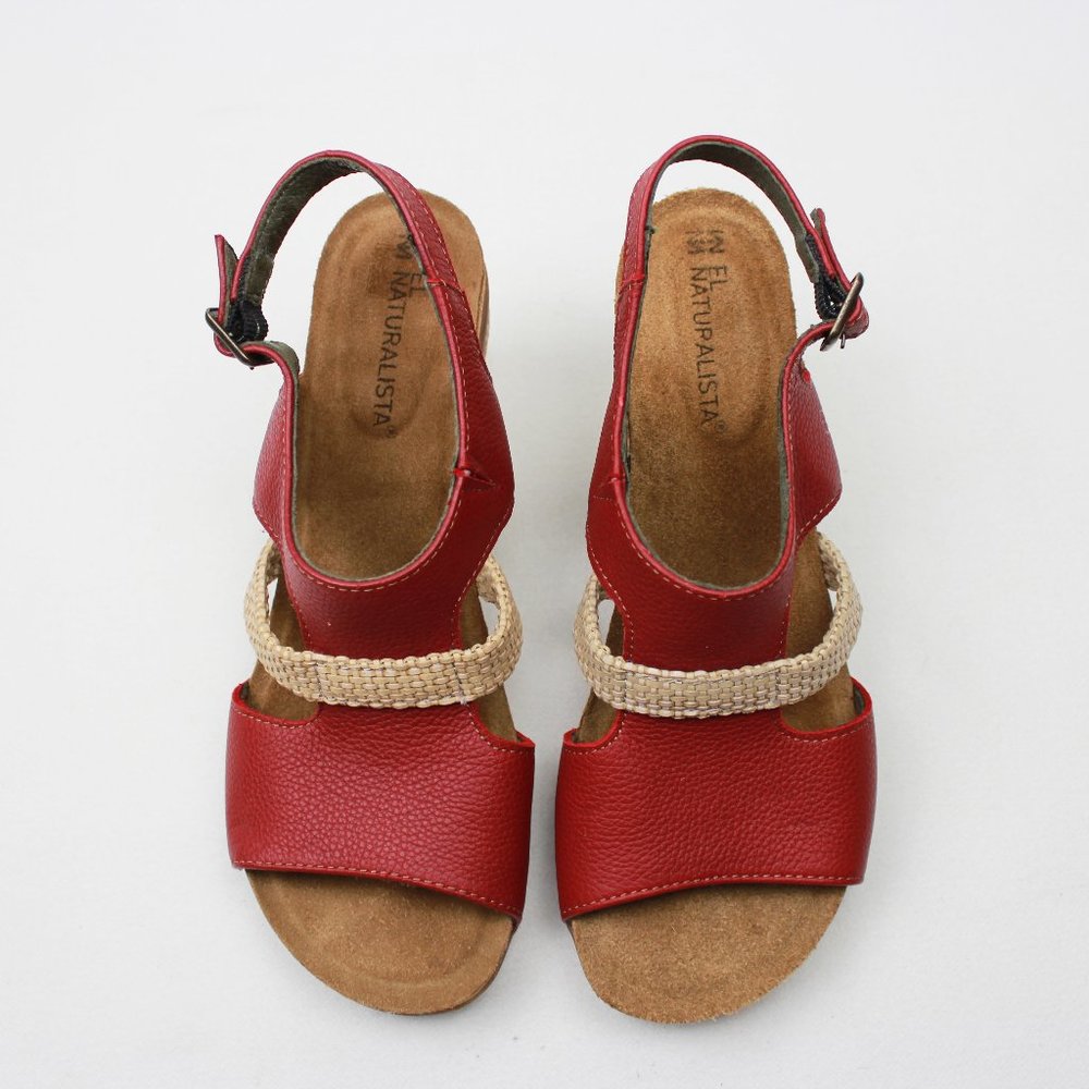El Naturalista Red Ivory Chunky Heel Leather Sandals - Picture 7 of 15